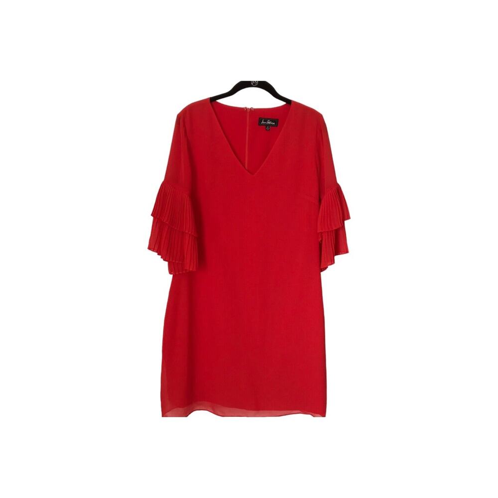 Sam Edelman Dress Womens Size 10 Red Pleat Sleeve Shift V-neck Lined Knee Length